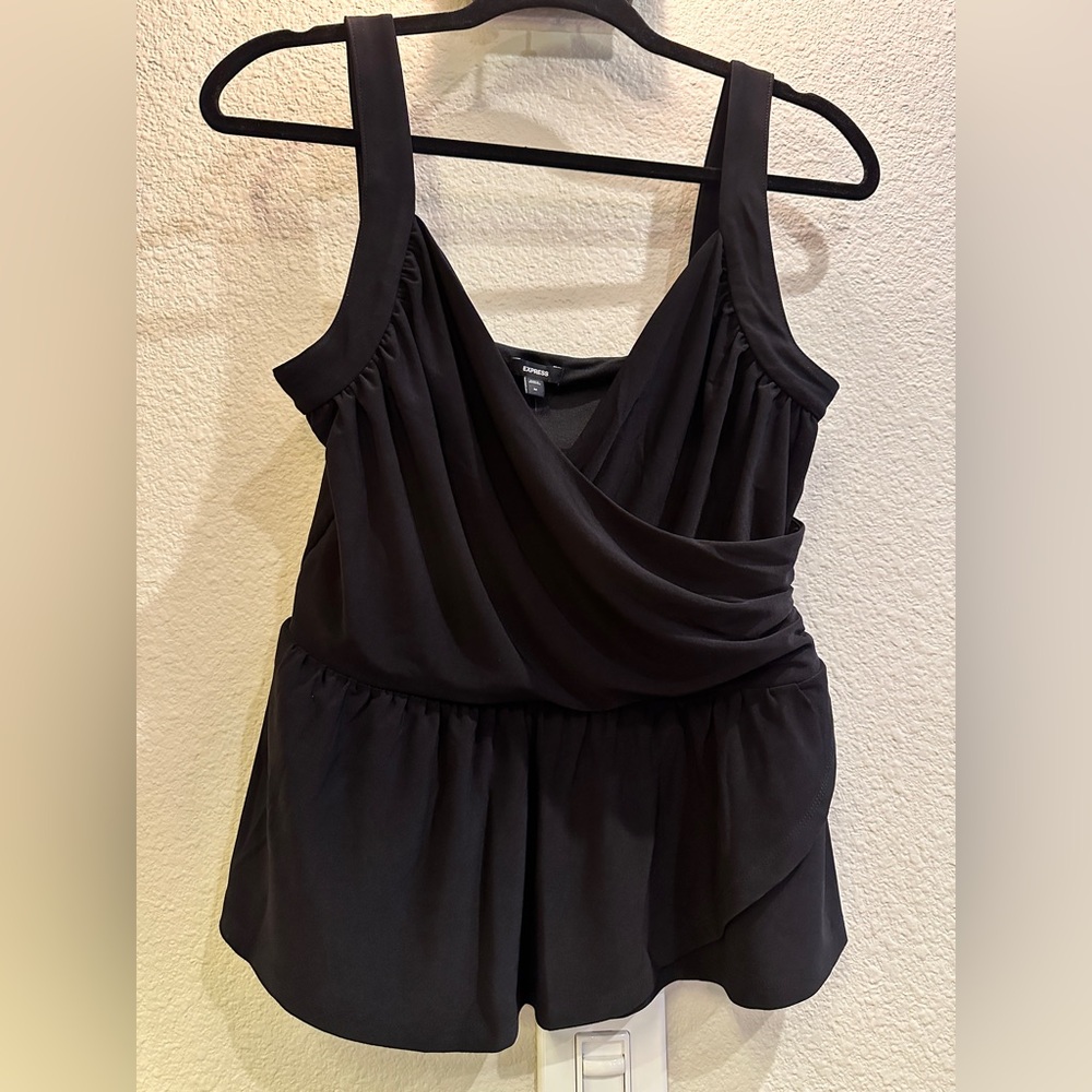 NWT Express Black Draped Peplum Sleeveless Blouse Size S